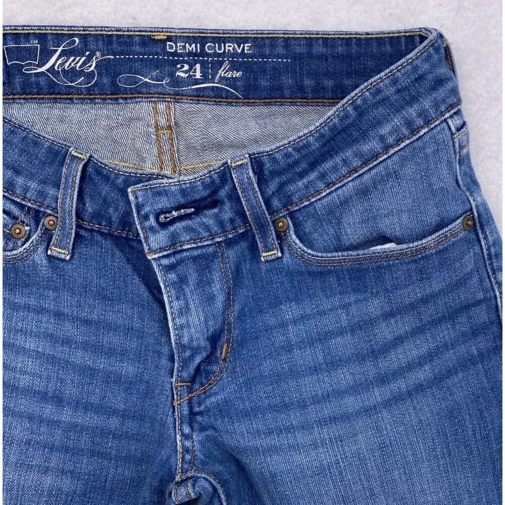Levi's Demi Curve Flare Jeans Womens Blue Denim Low Rise Stretch 24x27 - Picture 4 of 14